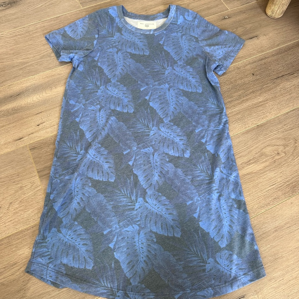 Sol Angeles Blue Leaf Print T-Shirt Dress